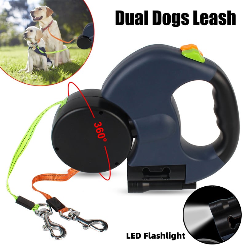 Dual Retractable Dog Leash with Built-In LED Flashlight | 360° Tangle-Free